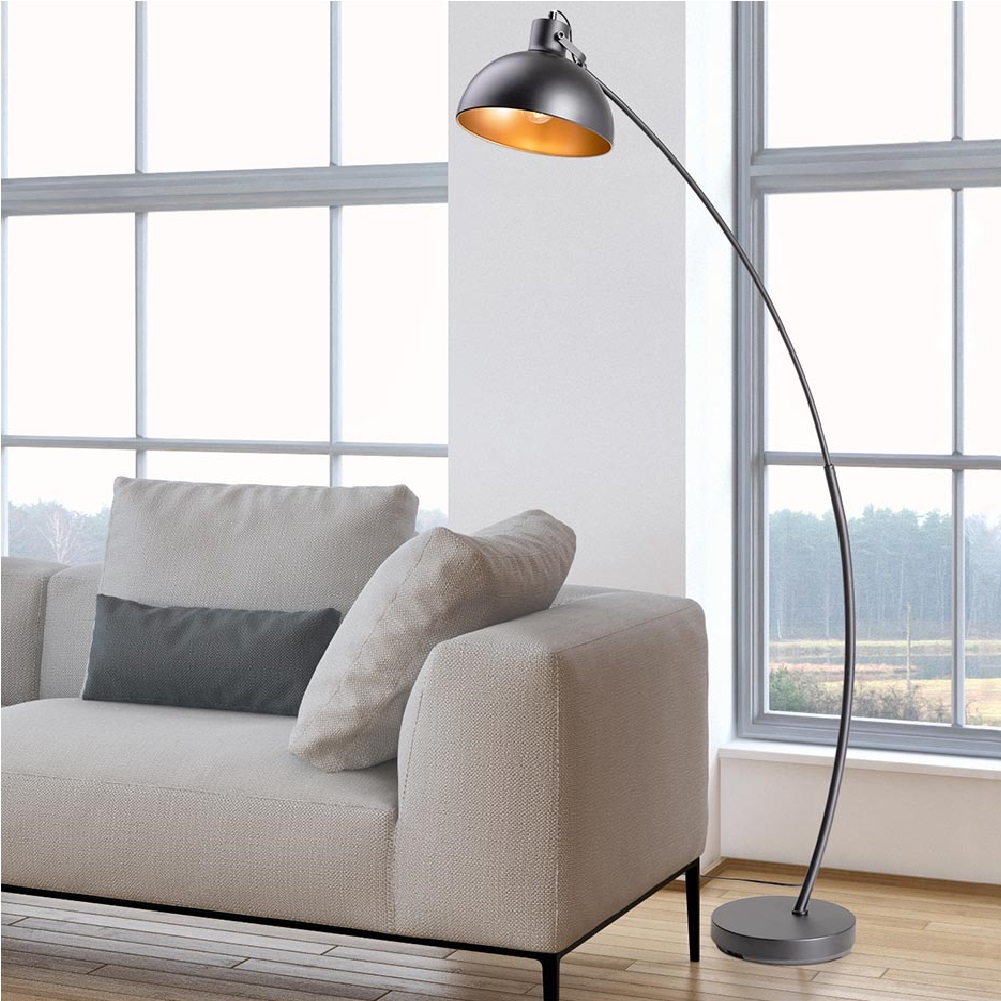 Image of Piantana Industrial ad Arco Nero Oro Lampada da Terra Metallo Verniciato H163cm