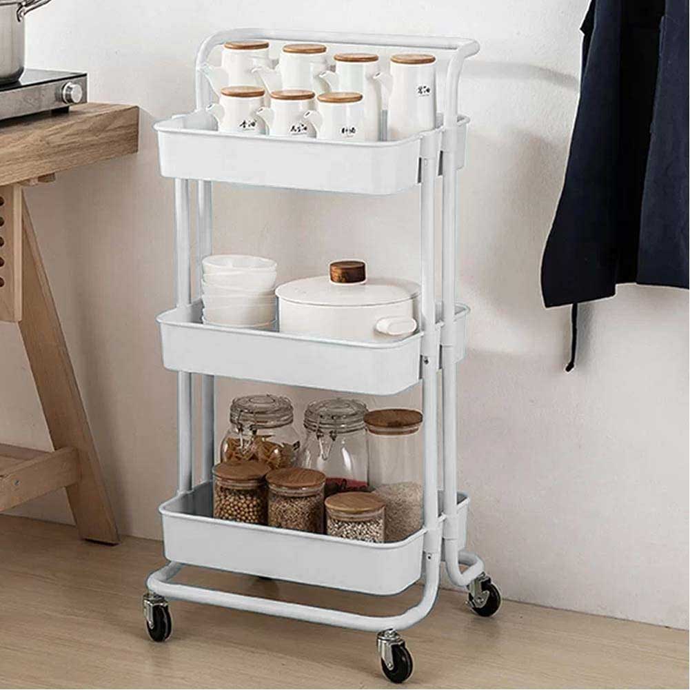 Image of Carrello Trolley Cucina 4ruote 3 Ripiani in Metallo 43x36 H85 Salvaspazio Bianco