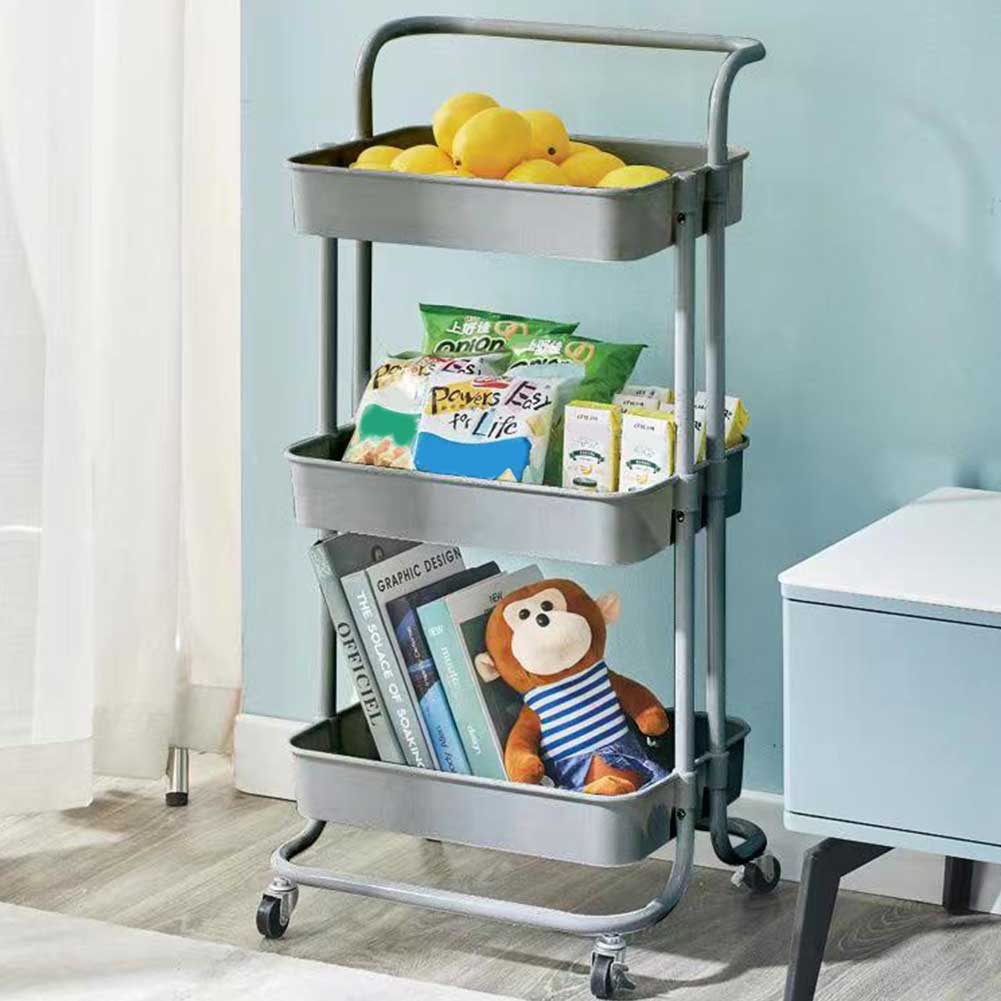 Image of Carrello Trolley Cucina 4ruote 3 Ripiani in Metallo 43x36 H85 Salvaspazio Grigio