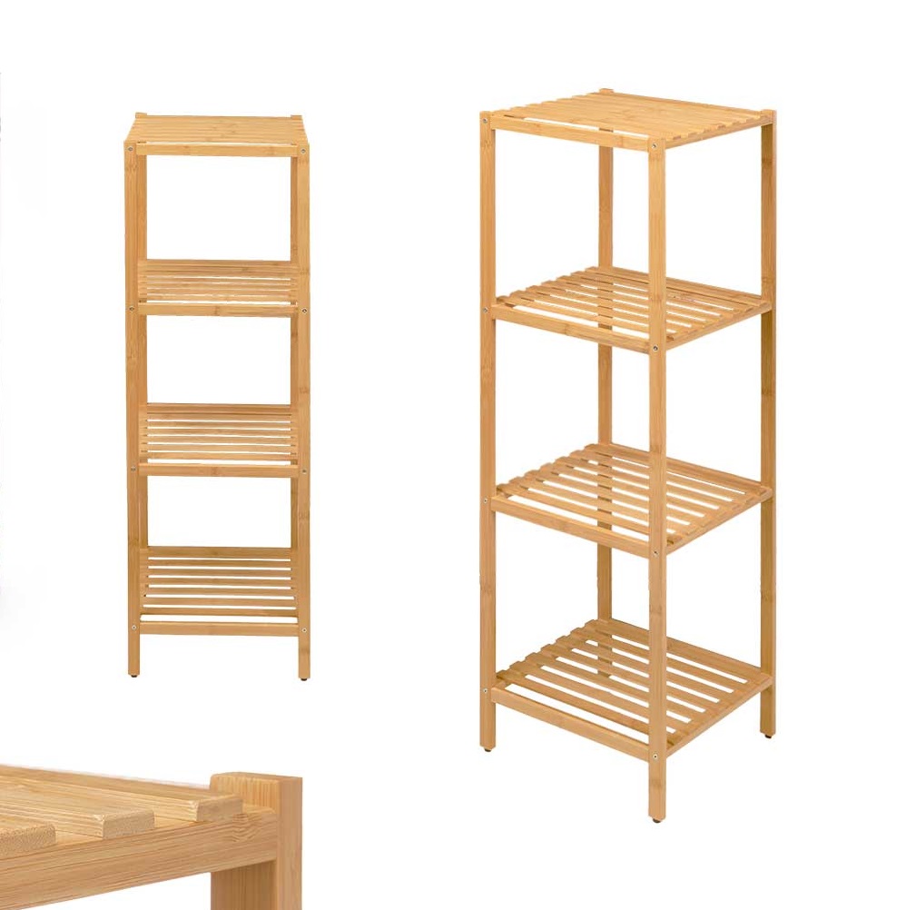 Scaffale in Legno Bambù 33x32 H 108 cm Multiuso 4 Ripiani Camera Ingresso Bagno
