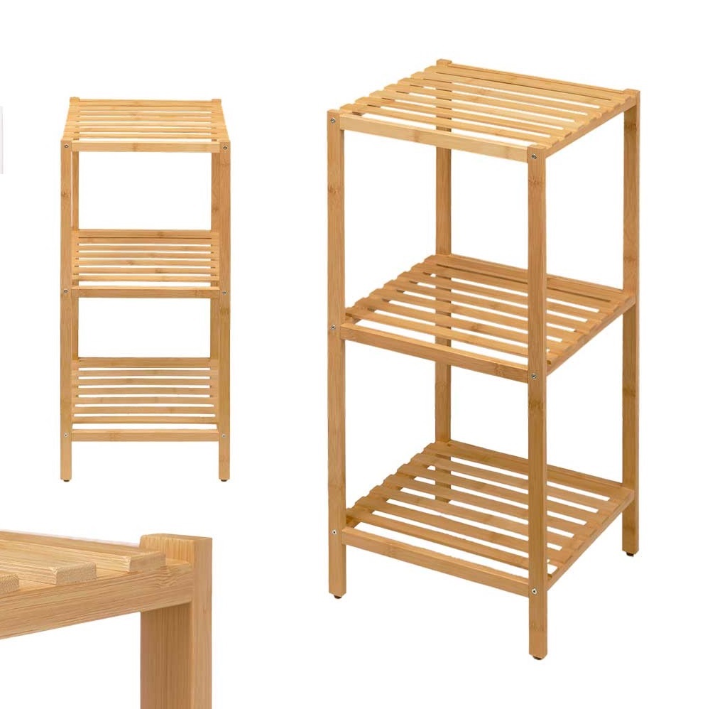 Scaffale in Legno Bambù 33x32 H 77.5 cm Multiuso 3 Ripiani Camera Ingresso Bagno