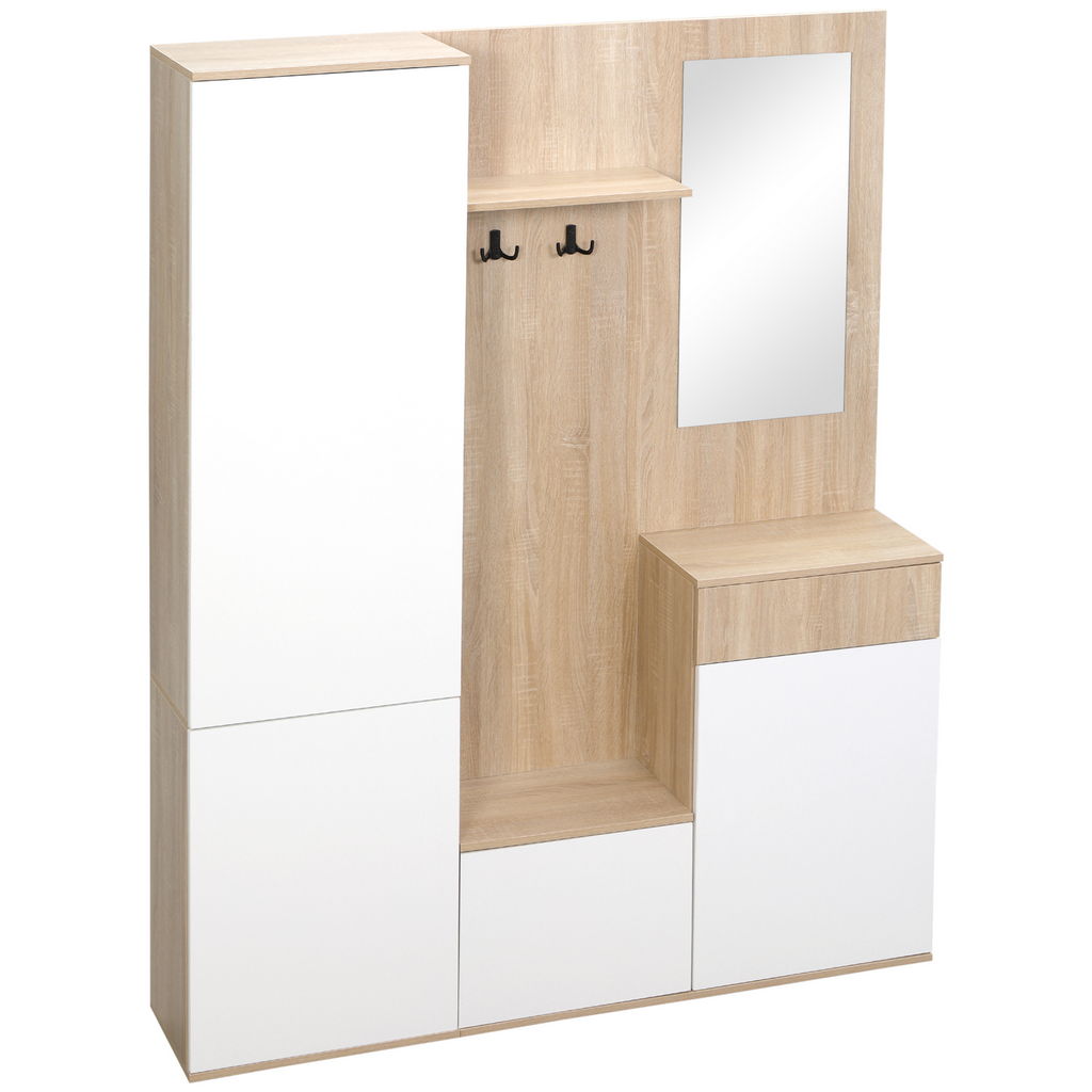 Image of MOBILE DA INGRESSO 4 IN 1 CON SPECCHIO GANCI E RIPIANI 145X29X184 CM BICOLOR