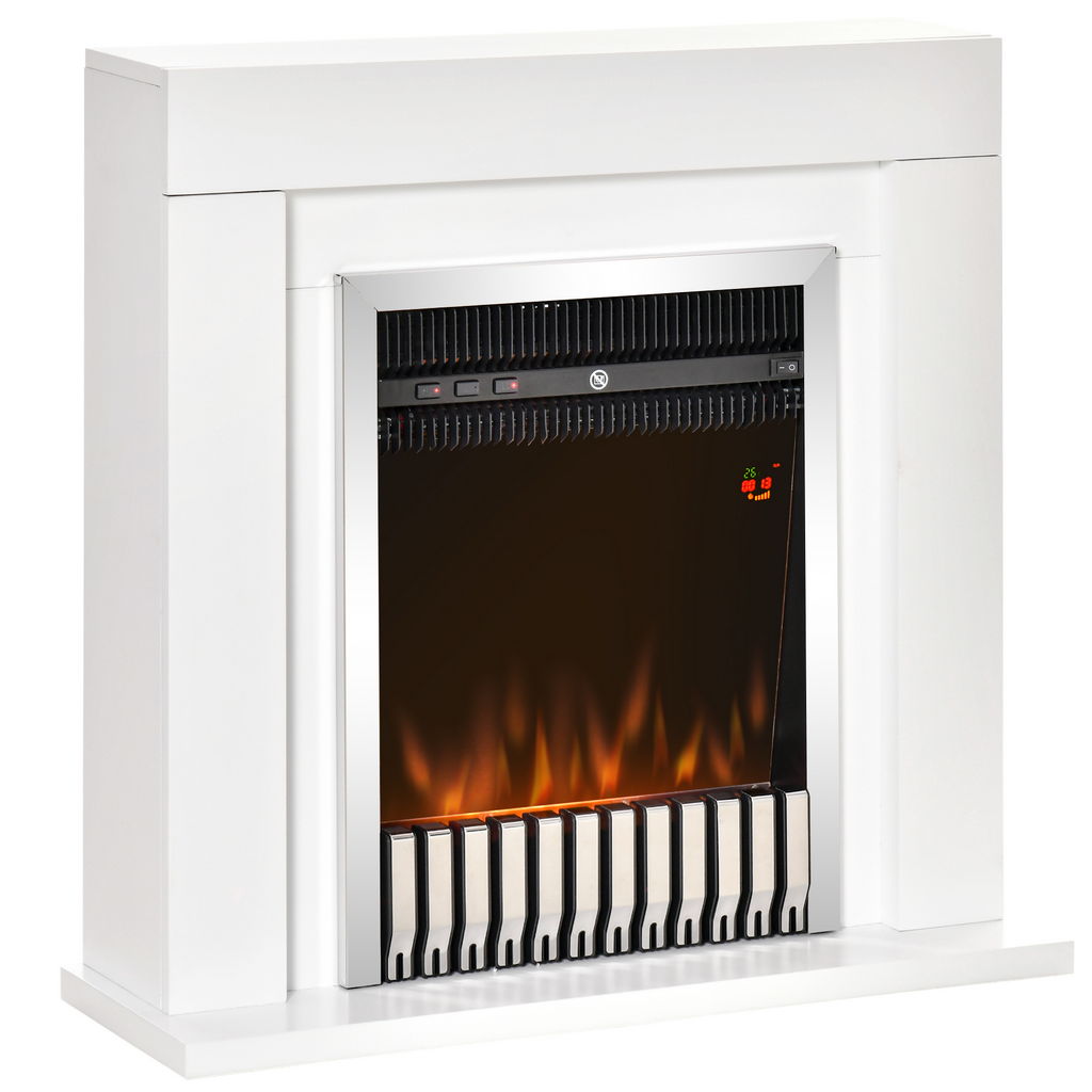 Image of CAMINO ELETTRICO DA TERRA CON EFFETTO FIAMMA REALISTICO 79X26X77.5CM BIANCO/NERO