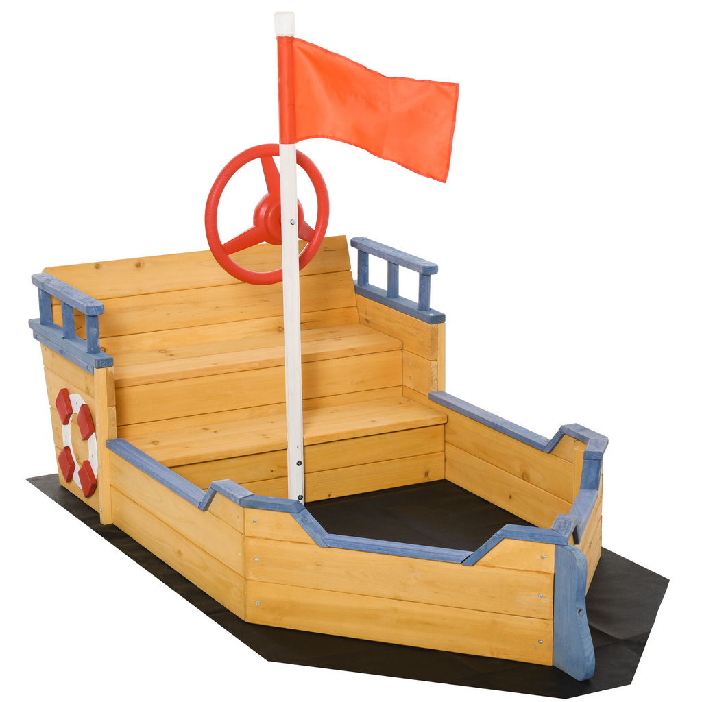 Image of SABBIERA PER BAMBINI IN LEGNO A FORMA DI NAVE PIRATA CON VANO 158X78X45CM