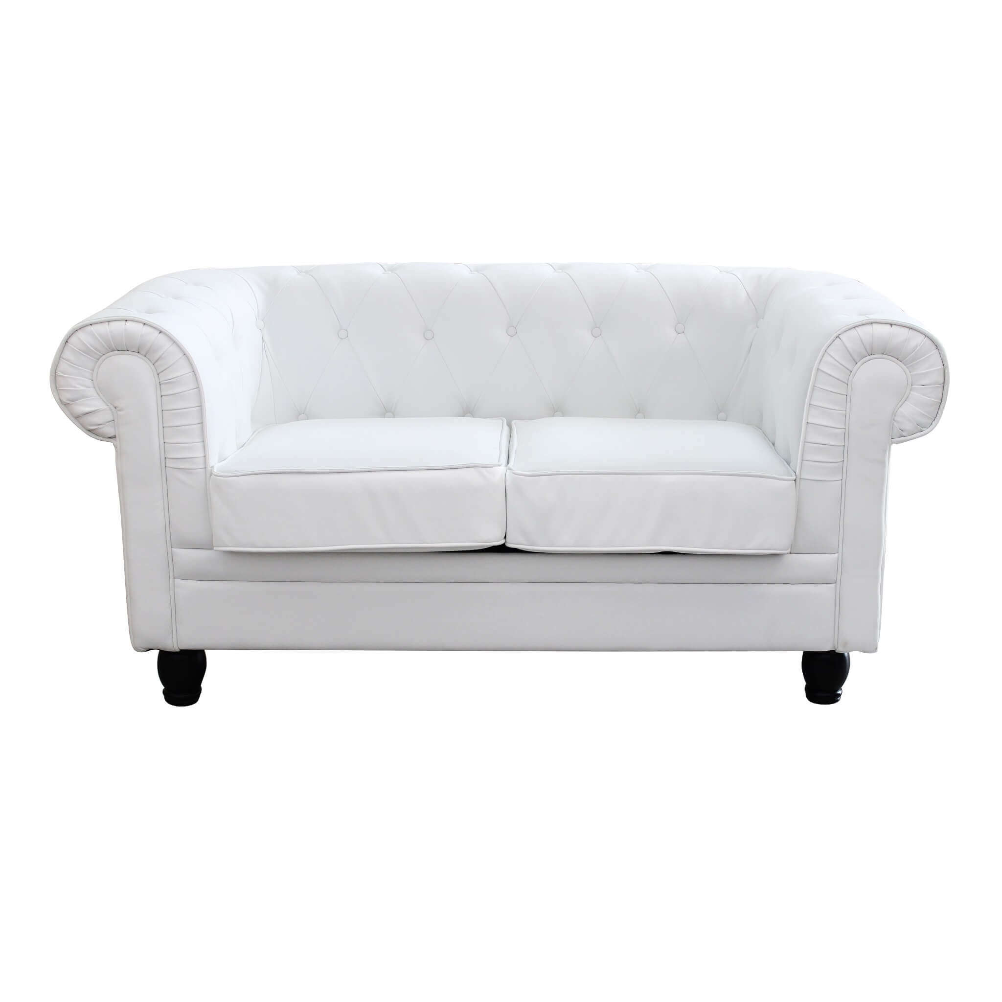 DIVANO A 2 POSTI STILE CHESTERFIELD IN ECOPELLE BIANCO