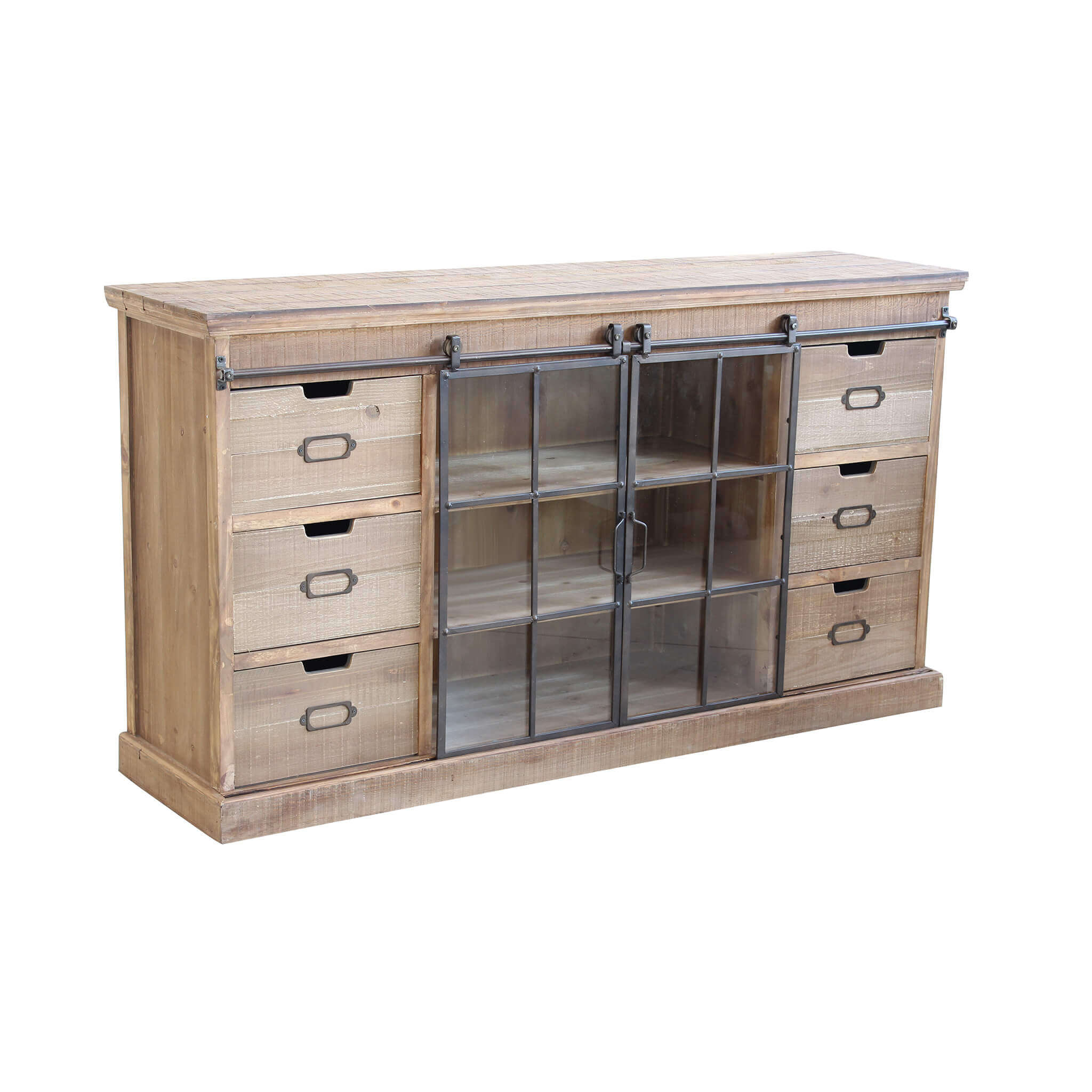 Image of MOBILE IN LEGNO GASTON CON 6 CASSETTI E 2 ANTE IN VETRO 147,5 X 39 X 81,5 CM