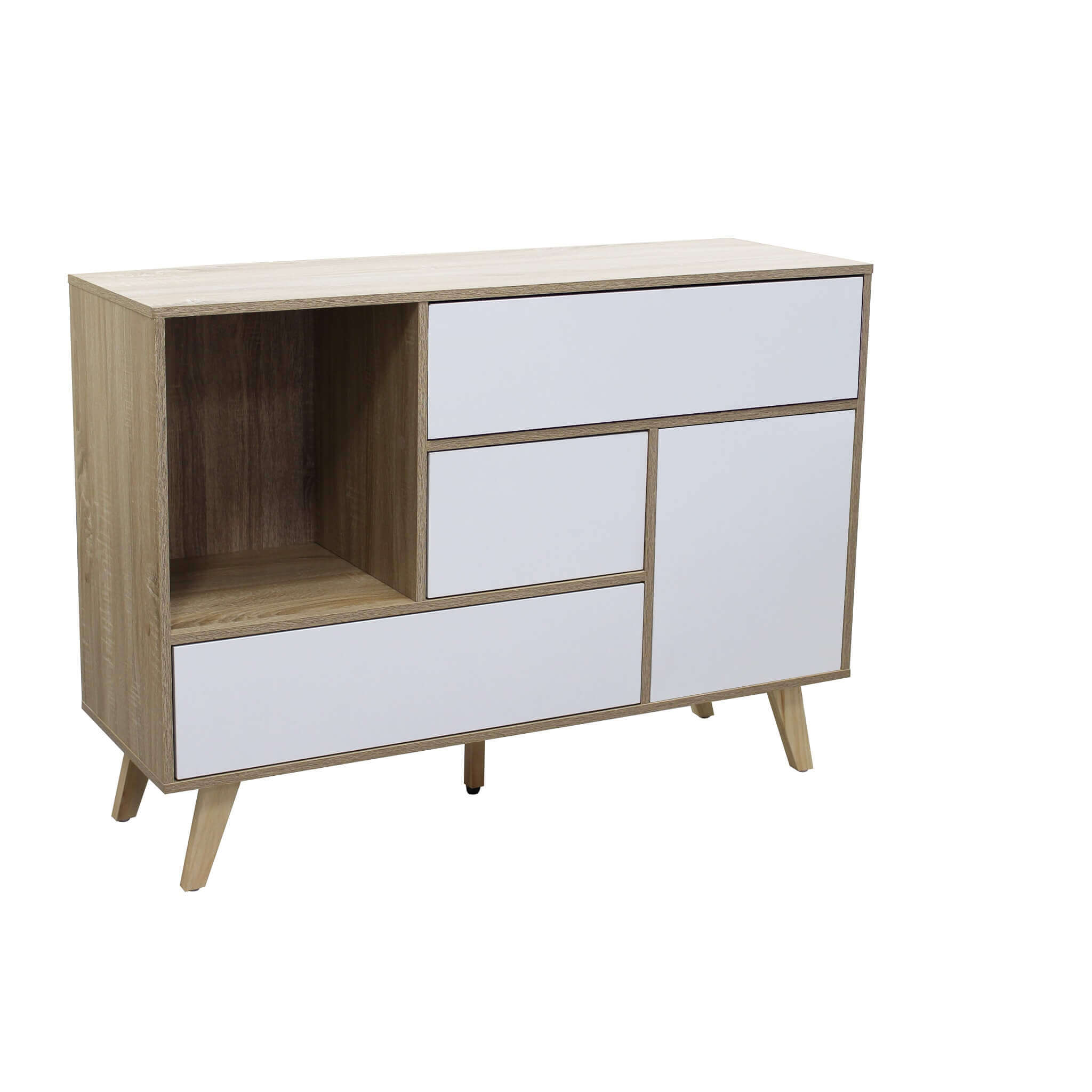 Image of MOBILE EMORY BIANCO E NATURALE CON ANTA E 3 CASSETTI 119 X 39,5 X H85,6 CM