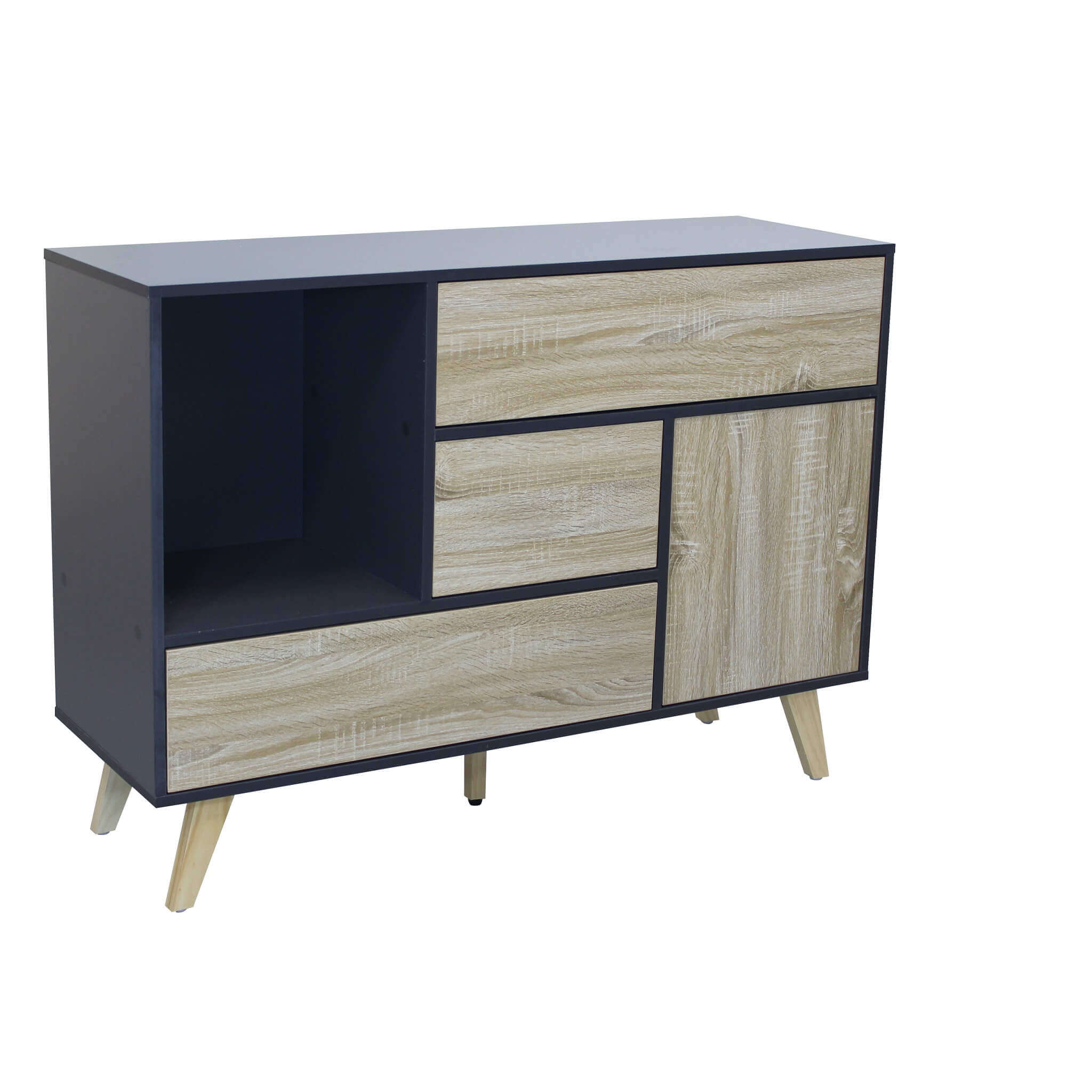 Image of MOBILE EMORY GRIGIO E NATURALE CON ANTA E 3 CASSETTI 119 X 39,5 X H85,6 CM