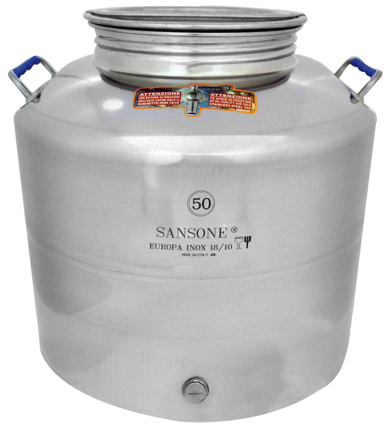Image of BIDONE FUSTO CONTENITORE ACCIAIO INOX 50 LT PER OLIO SANSONE