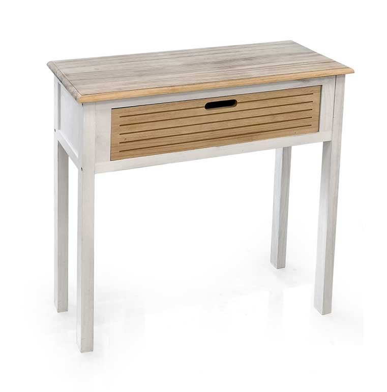 Image of MAURY'S MOBILE CONSOLLE IN LEGNO CON CASSETTO 75X30X75CM BICOLOR BIANCO E LEGNO