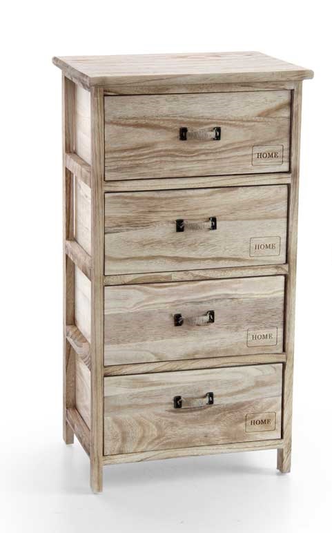 Image of HOME CASSETTIERA IN LEGNO DECORATA A 4 CASSETTI 40X 29 XH73 CM NATURAL