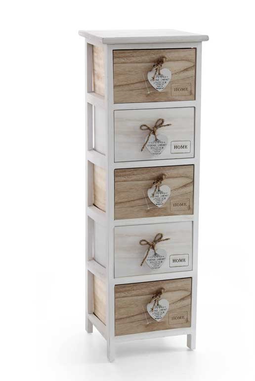 Image of HOME CASSETTIERA IN LEGNO DECORATA A 5 CASSETTI 26 X 32 XH98 CM BICOLOR