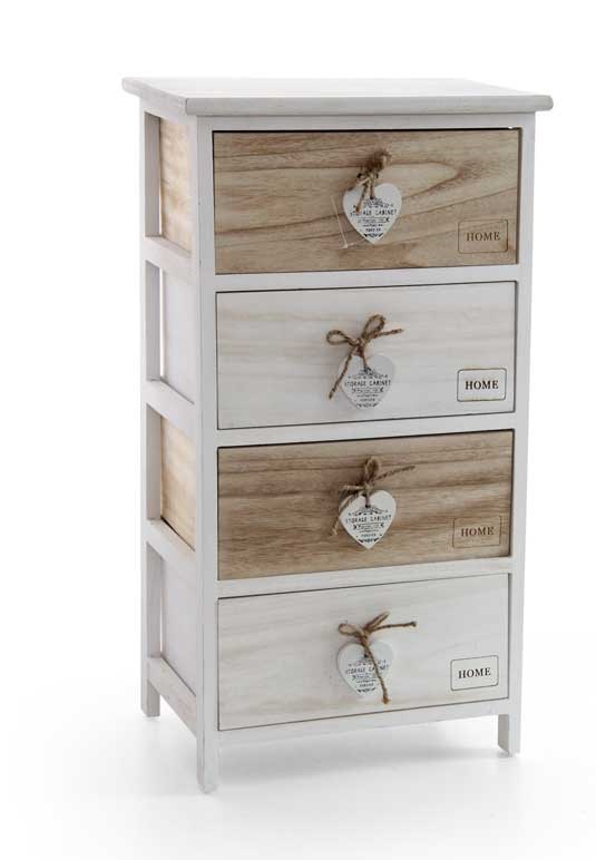 Image of HOME CASSETTIERA IN LEGNO DECORATA A 4 CASSETTI 40 X 29 XH73 CM BICOLOR