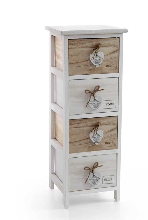 Image of HOME CASSETTIERA SLIM IN LEGNO DECORATA A 4 CASSETTI 26 X 32 XH80 CM BICOLOR