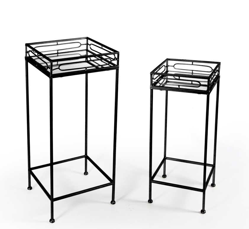 MAURY'S SET 2 TAVOLINI QUADRATI DA CAFFÈ CON TOP IN VETRO IN METALLO NERO