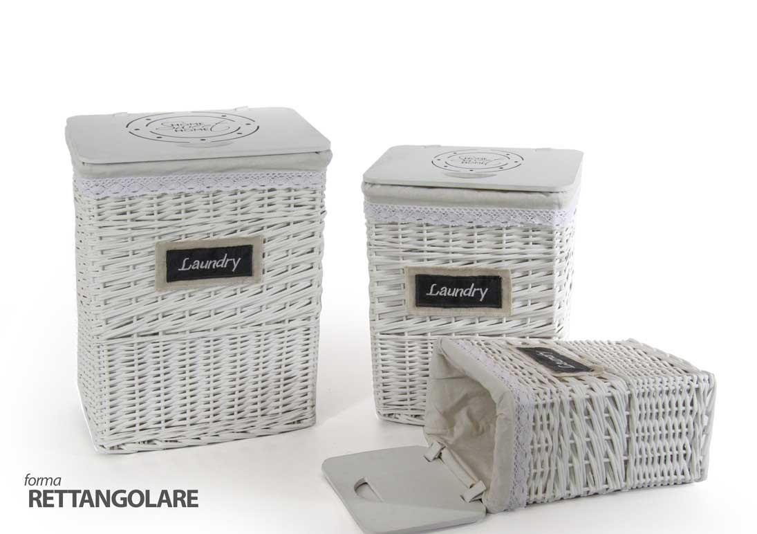 LAUNDRY TRIS PORTABIANCHERIA RETTANGOLARI IN LEGNO BIANCO