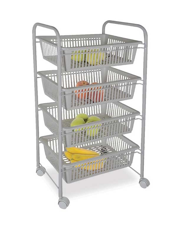 Image of CARRELLO DA CUCINA PORTAFRUTTA 4 CASSETTI 36X47X82 CM COLORE GRIGIO
