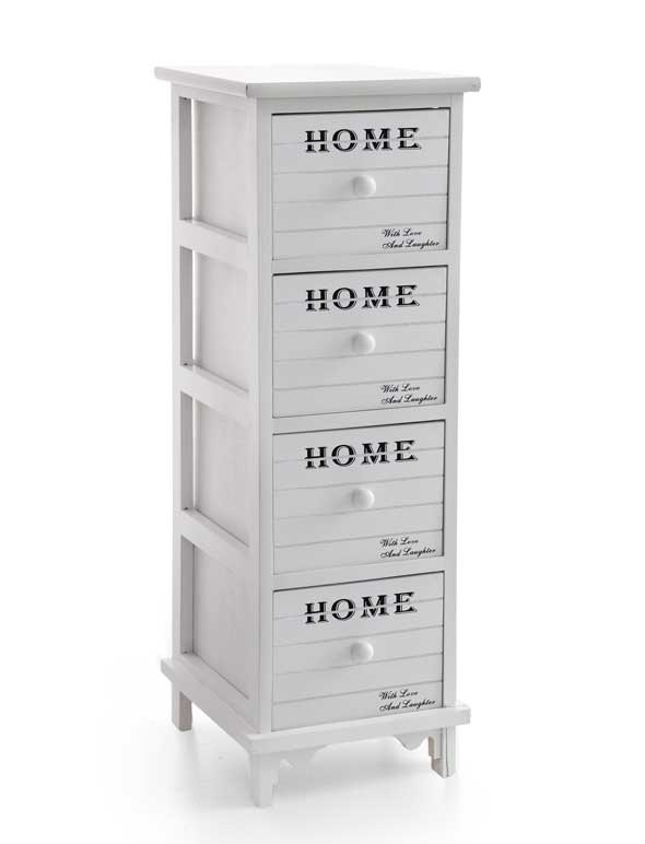 Image of CASSETTIERA IN LEGNO DECORATA HOME COLORE BIANCO 4 CASSETTI 26 X 32 X 80 CM