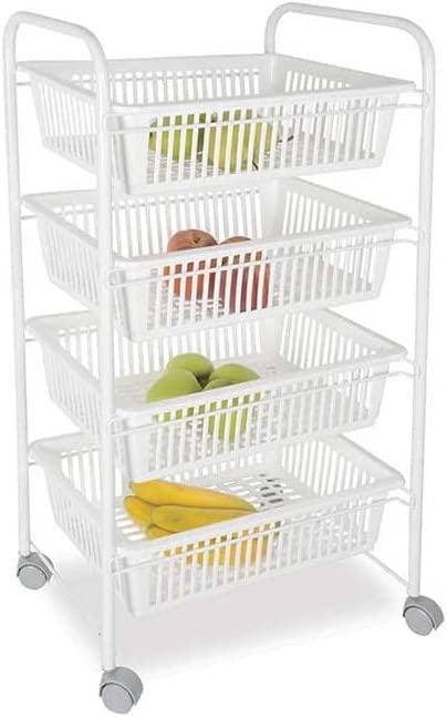 Image of CARRELLO PORTAFRUTTA DA CUCINACON 4 CESTI 36 X 47 X H82 CM IN COLORE BIANCO
