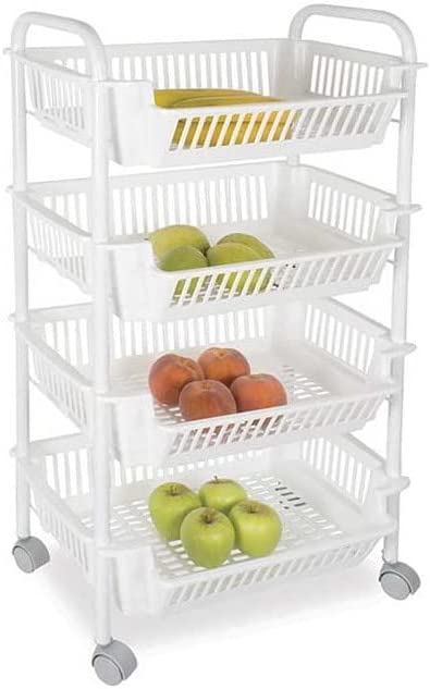 Image of CARRELLO PORTAFRUTTA DA CUCINACON 4 CESTI 28 X 46 X H90 CM IN COLORE BIANCO