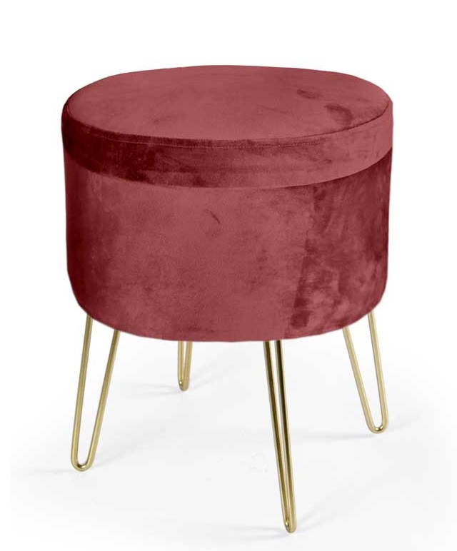 Image of POUF CONTENITORE IN VELLUTO CON GAMBE ORO 38X38XH46 CM COLORE BORDEAUX