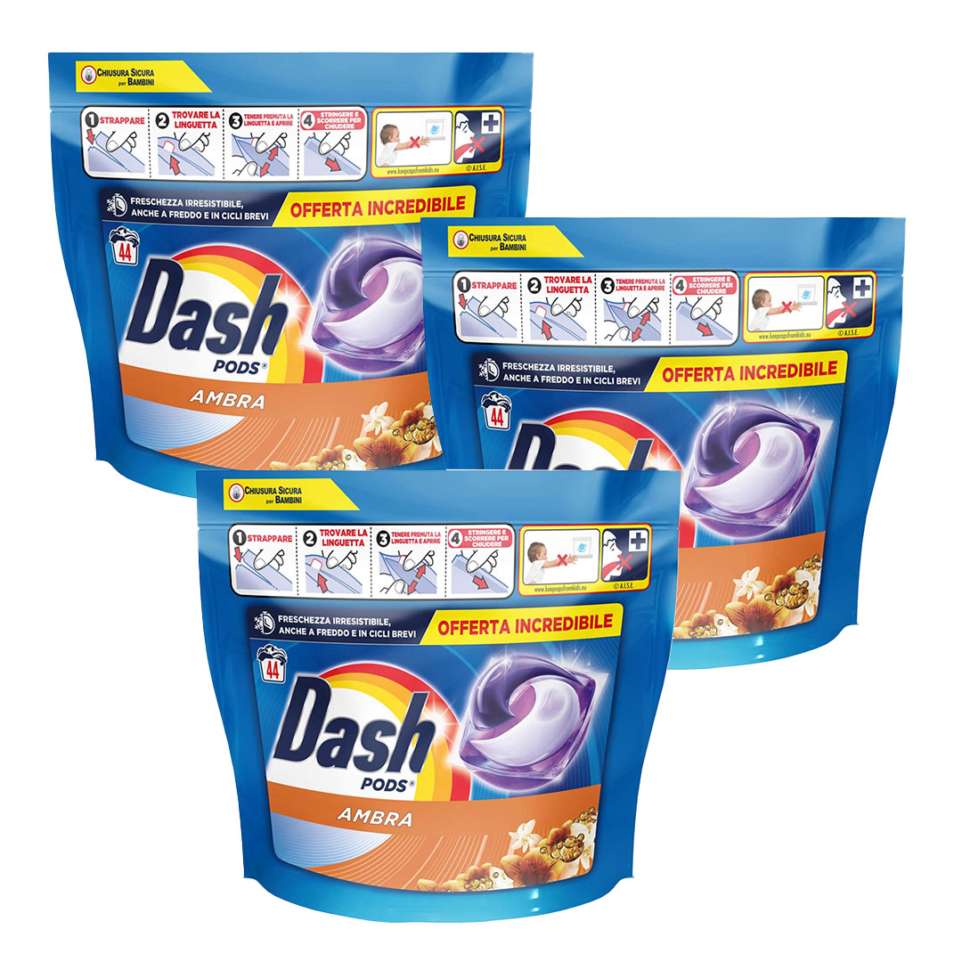 Image of DASH PODS CAPSULE DI DETERSIVO SET 3 PZ DA 44 LAVAGGI ALL'AMBRA