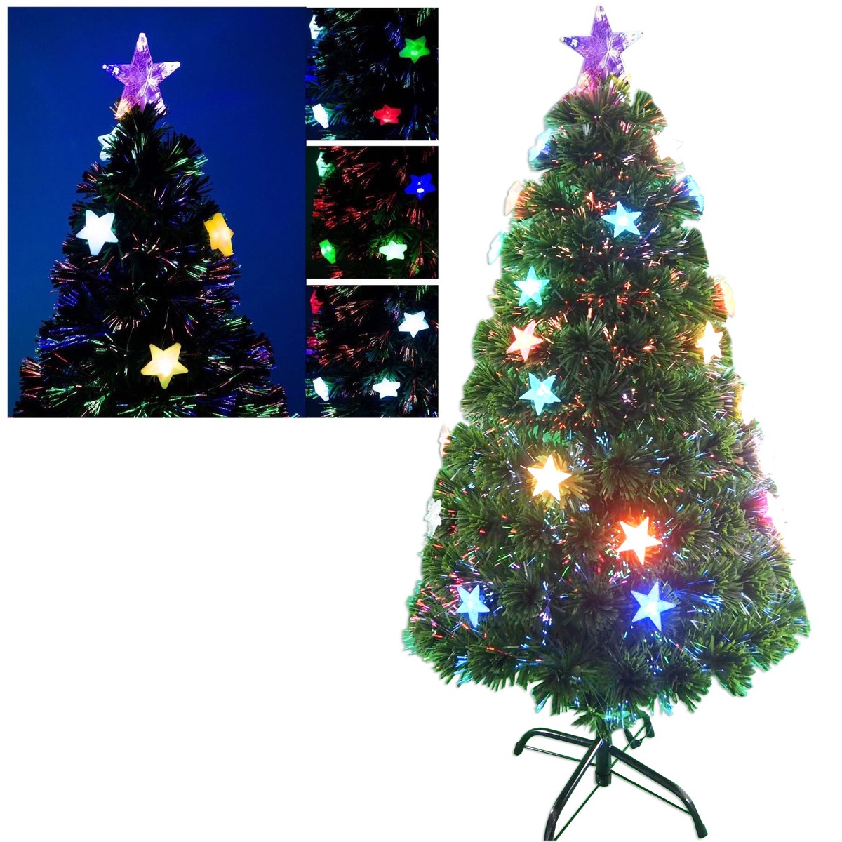 MAURY'S ALBERO STARS CON 20 LED E FIBRE OTTICHE MULTICOLORE 120 CM