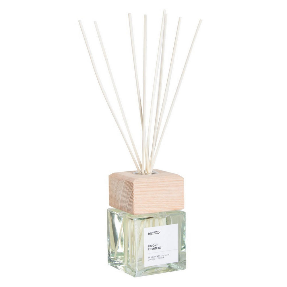 Diffusore per Ambienti con Bastoncini e Tappo in Legno Bizzotto Formato: 200 ml, Fragranza: Limone e Zenzero