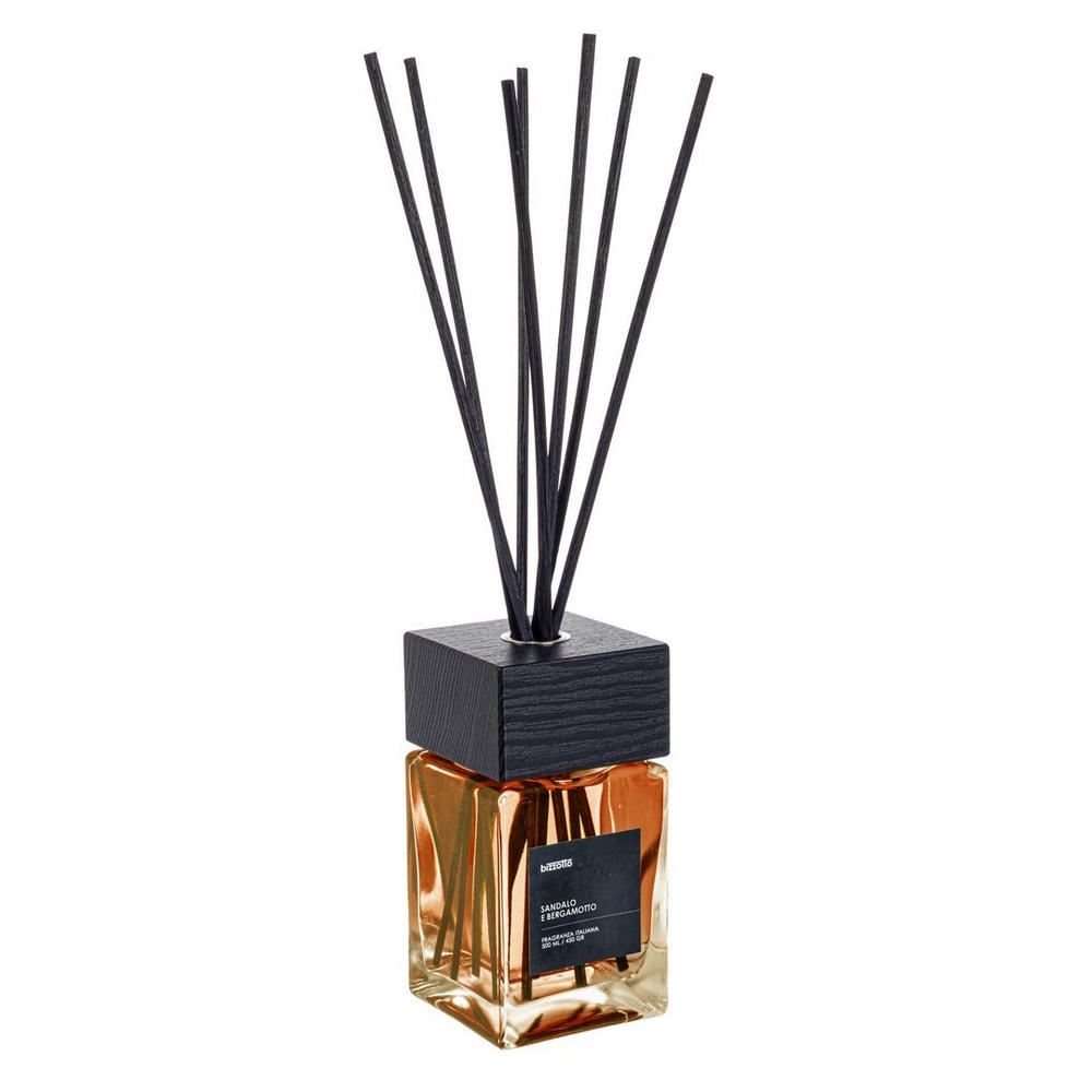Diffusore per Ambienti con Bastoncini e Tappo in Legno Bizzotto Formato: 500 ml, Fragranza: Sandalo e Bergamotto