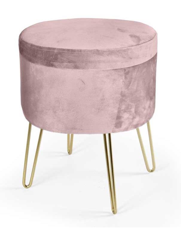 Image of POUF CONTENITORE IN VELLUTO CON GAMBE ORO 38X38XH46 CM COLORE ROSA