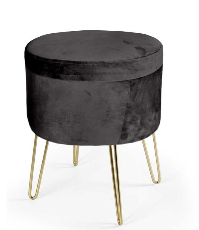 Image of POUF CONTENITORE IN VELLUTO CON GAMBE ORO 38X38XH46 CM COLORE NERO