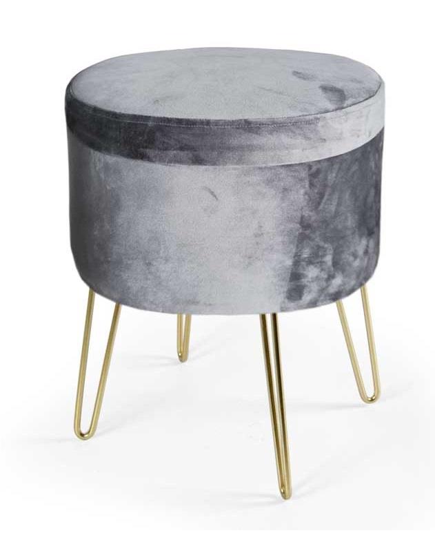 Image of POUF CONTENITORE IN VELLUTO CON GAMBE ORO 38X38XH46 CM COLORE GRIGIO