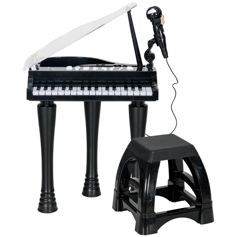 Image of PIANOFORTE PER BAMBINI A 32 TASTI CON SGABELLO, MICROFONO, MUSICHE, LUCI E GAMBE RIMOVIBILI, NERO
