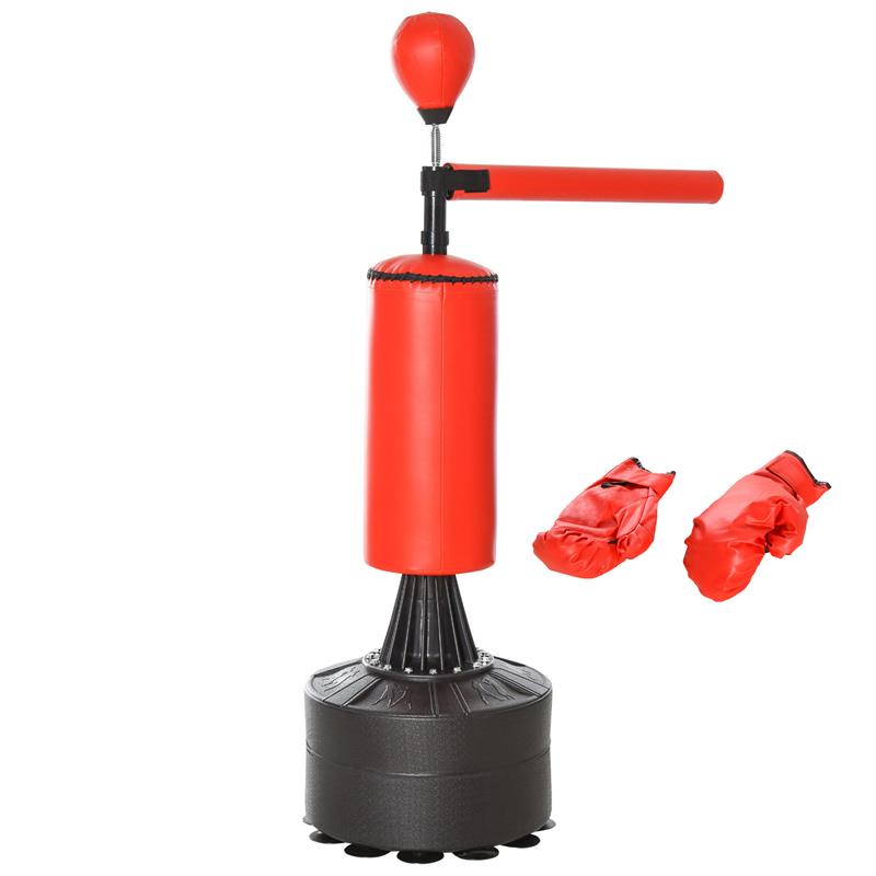 Image of SACCO DA BOXE AD ALTEZZA REGOLABILE CON PUNCHING BALL E BASE RIEMPIBILE, 88X48X155-205 CM, ROSSO E NERO
