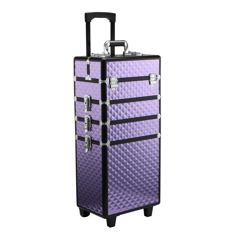 Image of TROLLEY PER MAKE UP PROFESSIONALE IN ALLUMINIO VIOLA CON VALIGETTA REMOVIBILE