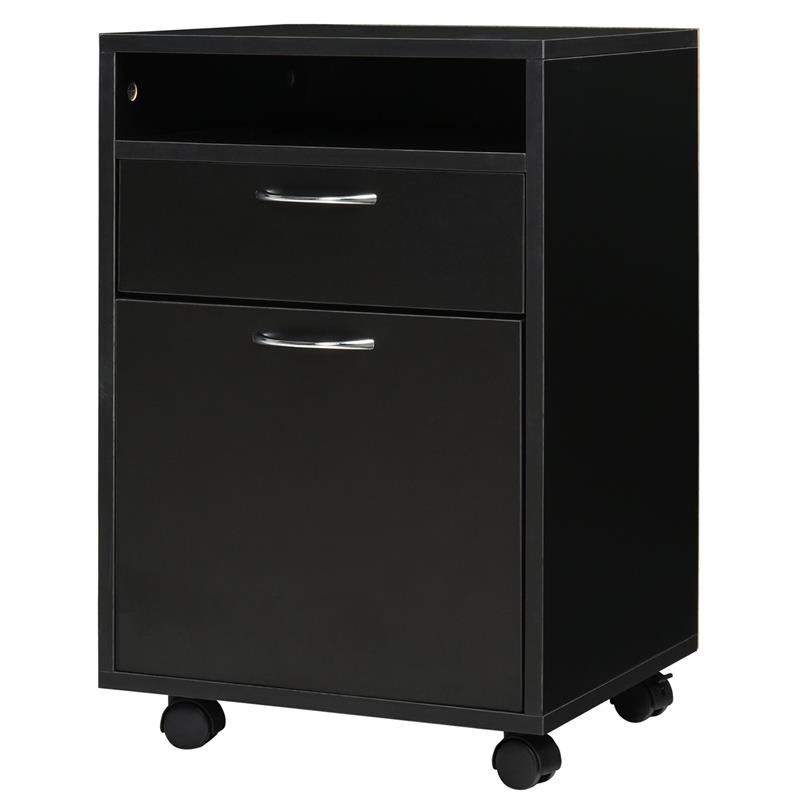 Image of CASSETTIERA PORTADOCUMENTI DA UFFICIO CON RUOTE E 2 CASSETTI IN LEGNO NERO
