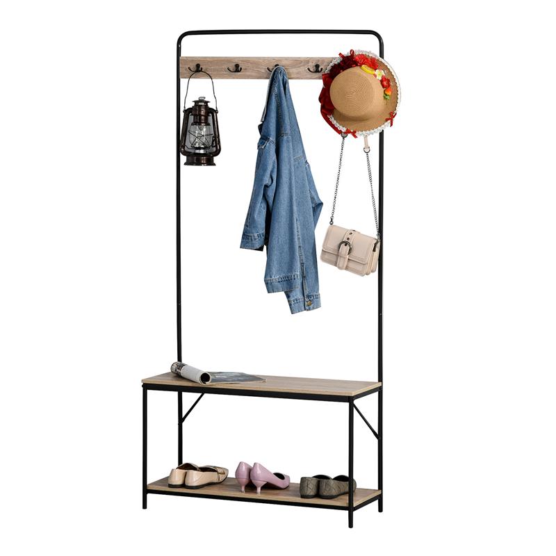 Image of APPENDIABITI CON PANCA E SCARPIERA IN STILE INDUSTRIALE MOBILE PER INGRESSO
