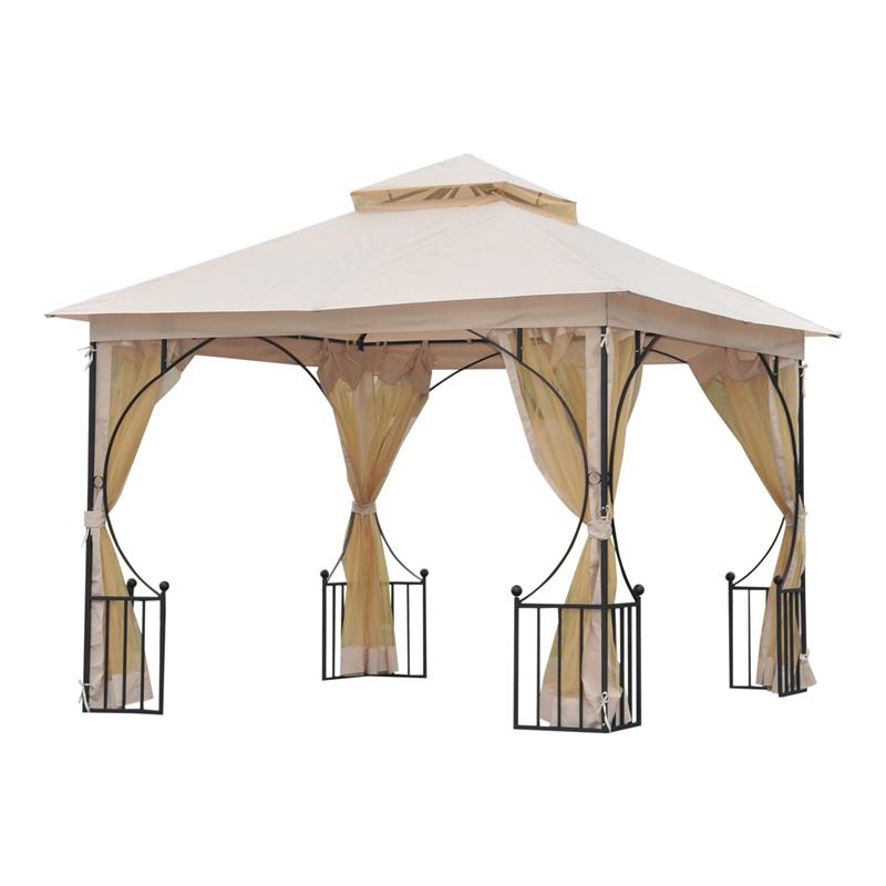 Image of GAZEBO DA GIARDINO IN METALLO CON DOPPIO TETTUCCIO 3 X 3 M BEIGE