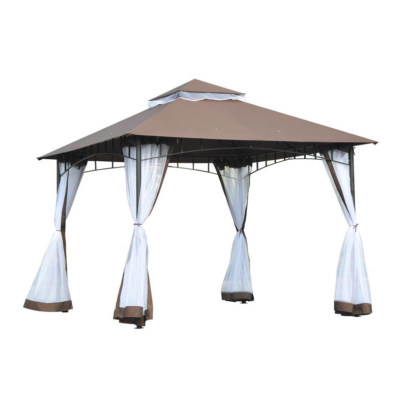Image of GAZEBO CON ZANZARIERA TETTO A 2 LIVELLI STRUTTURA IN METALLO 3 X 3 M MARRONE