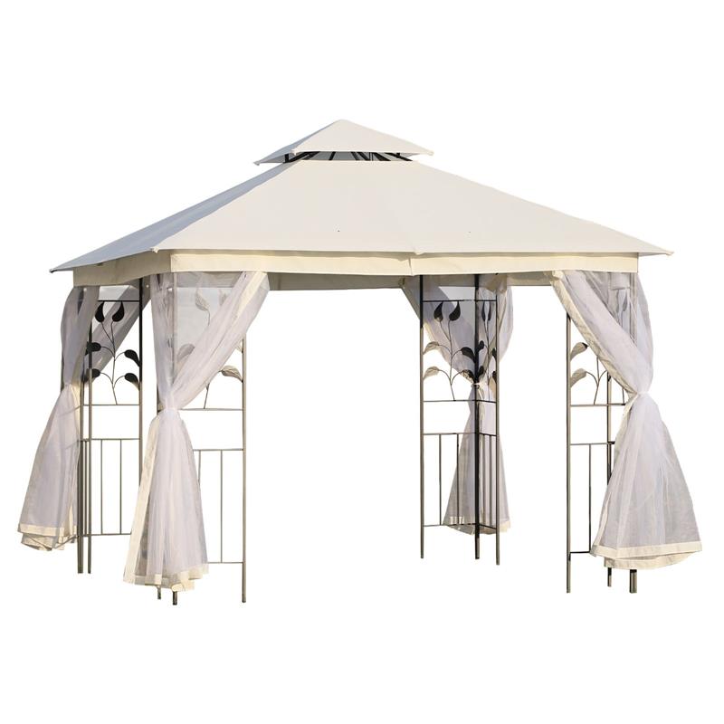 Image of GAZEBO DA ESTERNO CON ZANZARIERA E DOPPIO TETTUCCIO 3 X 3 M BIANCO