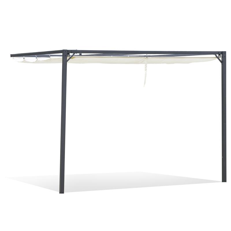 Image of PERGOLA A PARETE 3X3M DA GIARDINO IN METALLO CON TETTUCCIO SCORREVOLE BIANCO CREMA