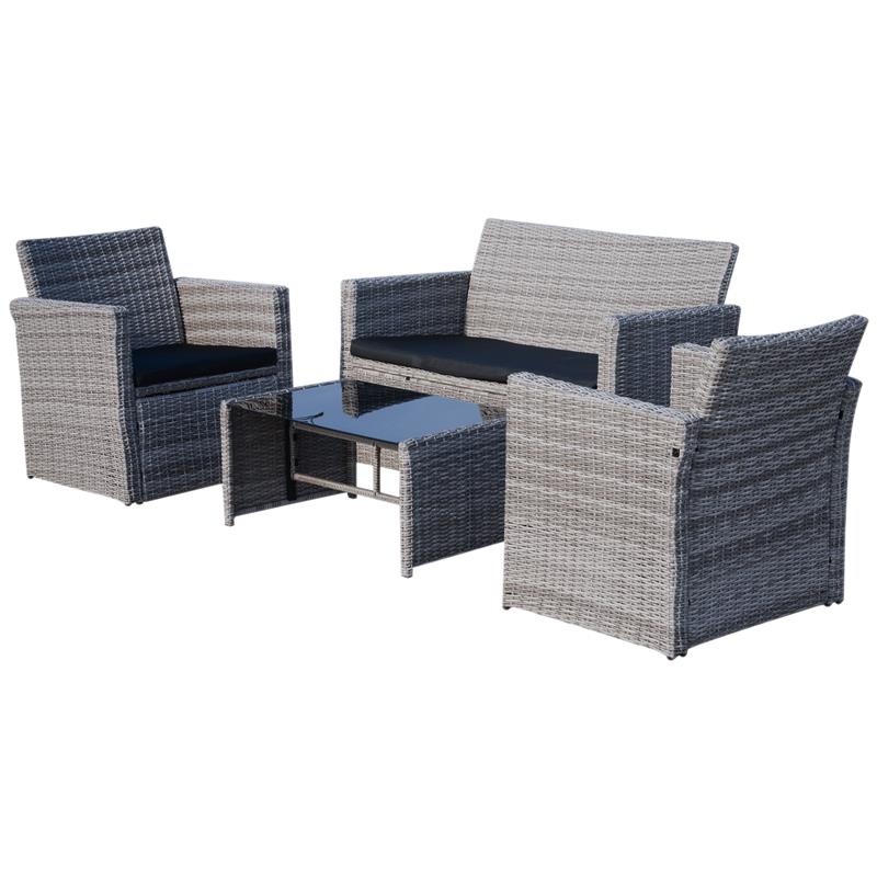 SET MOBILI DA GIARDINO IN PE RATTAN GRIGIO DIVANO CON 2 POLTRONCINE E TAVOLINO