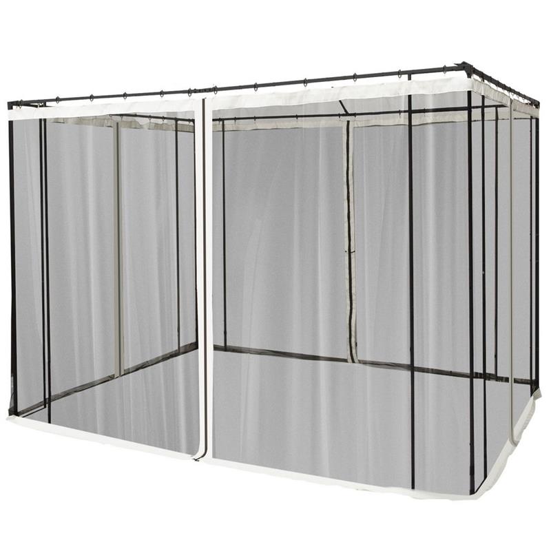 Image of ZANZARIERA PER GAZEBO 3X3M CON CERNIERE E ANELLI, PANNELLI DA 302X207CM, NERO/BEIGE