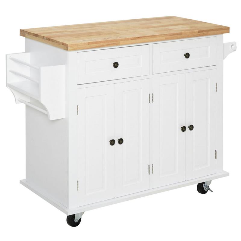 Image of CARRELLO DA CUCINA PORTAVIVANDE CON CASSETTI E PORTASPEZIE IN LEGNO BIANCO