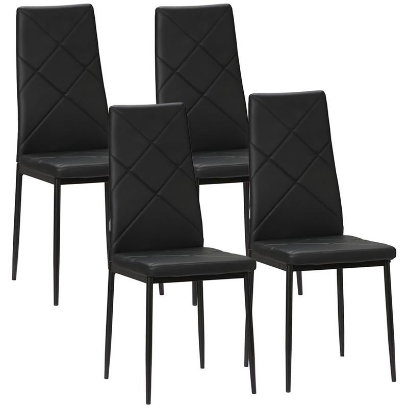 Image of SET DI 4 SEDIE DA PRANZO CON SCHIENALE ALTO IN FINTA PELLE E ACCIAIO 41X50X97CM