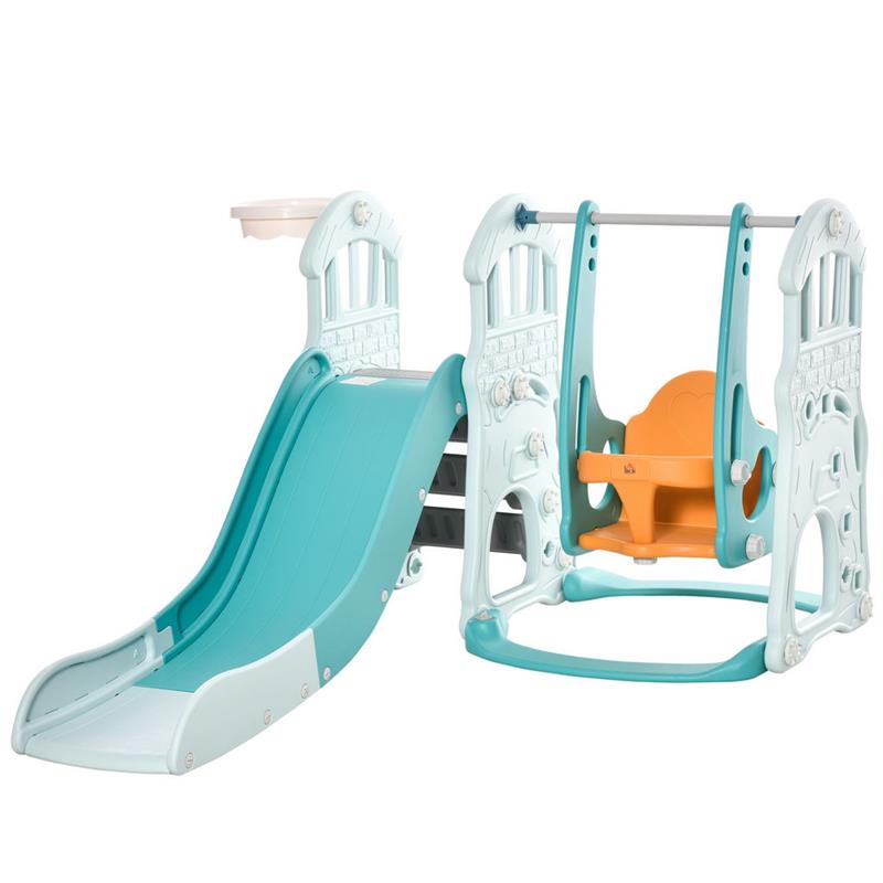 Image of SCIVOLO PER BAMBINI CON ALTALENA E CANESTRO149 X 186 X 98 CM,BLU E ARANCIONE
