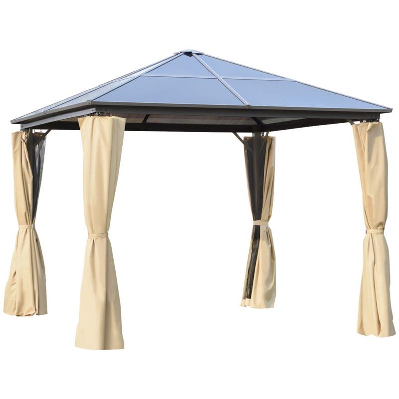 Image of GAZEBO DA GIARDINO CON TETTO IN POLICARBONATO 2.94 X 2.94 M CAFFÈ E KHAKI