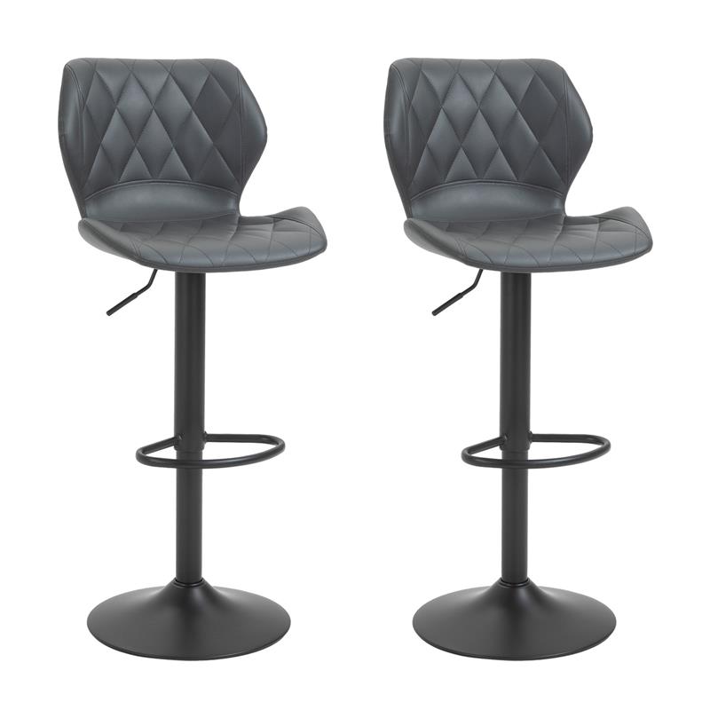 Image of SET DI 2 SGABELLI DA BAR ALTI IN SIMILPELLE CON ALTEZZA REGOLABILE, SGABELLI CUCINA GIREVOLI CON SCHIENALE E POGGIAPIEDI, 44X50.5X90-110CM GRIGIO
