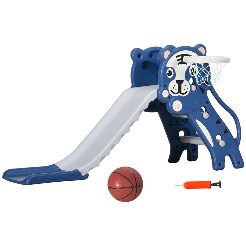 Image of SCIVOLO PER BAMBINI 18-36 MESI CON CANESTRO DA BASKET LATERALE IN PE, 133X60X70 CM, BLU E GRIGIO