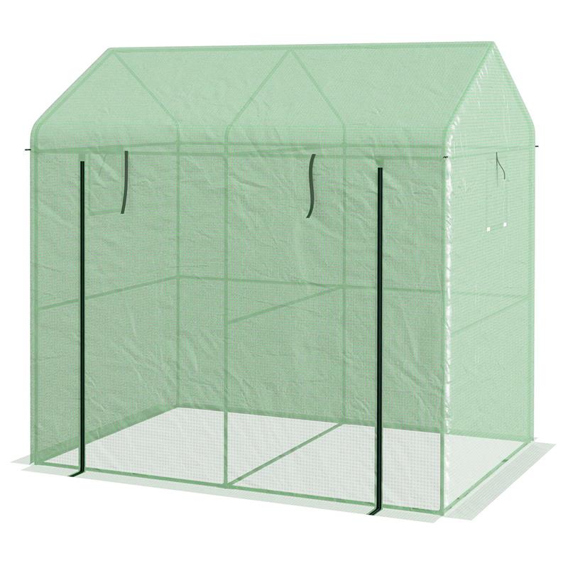 Image of SERRA A CASETTA A 2 SEZIONI CON PORTA E FINESTRE AVVOLGIBILI, IN ACCIAIO E PE, 200X140X200 CM, VERDE